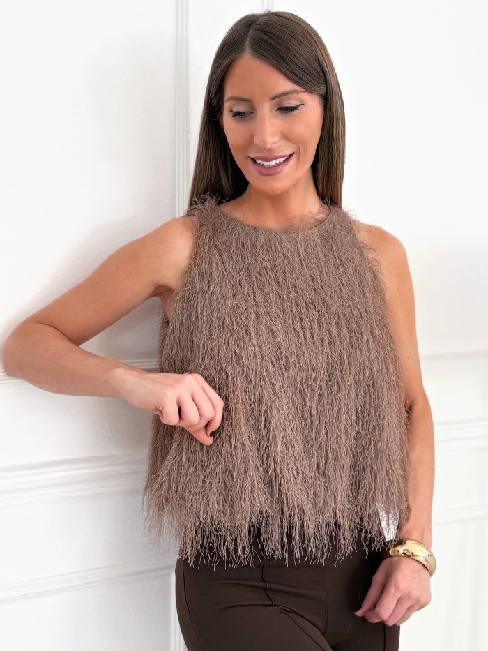 Top Efecto Pelo Taupe