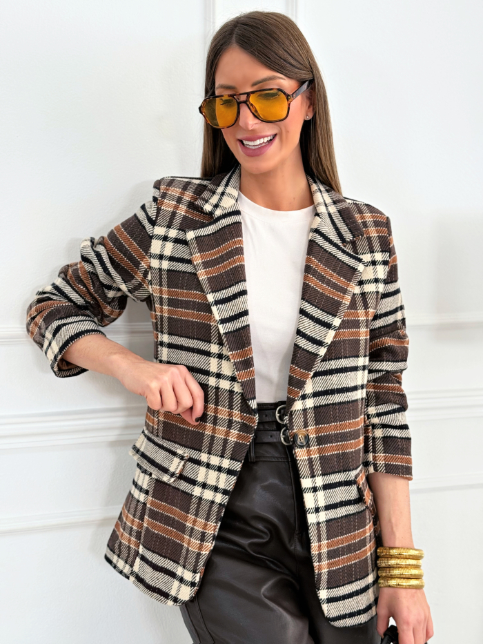 Blazer Cuadros Paño Margaret Camel