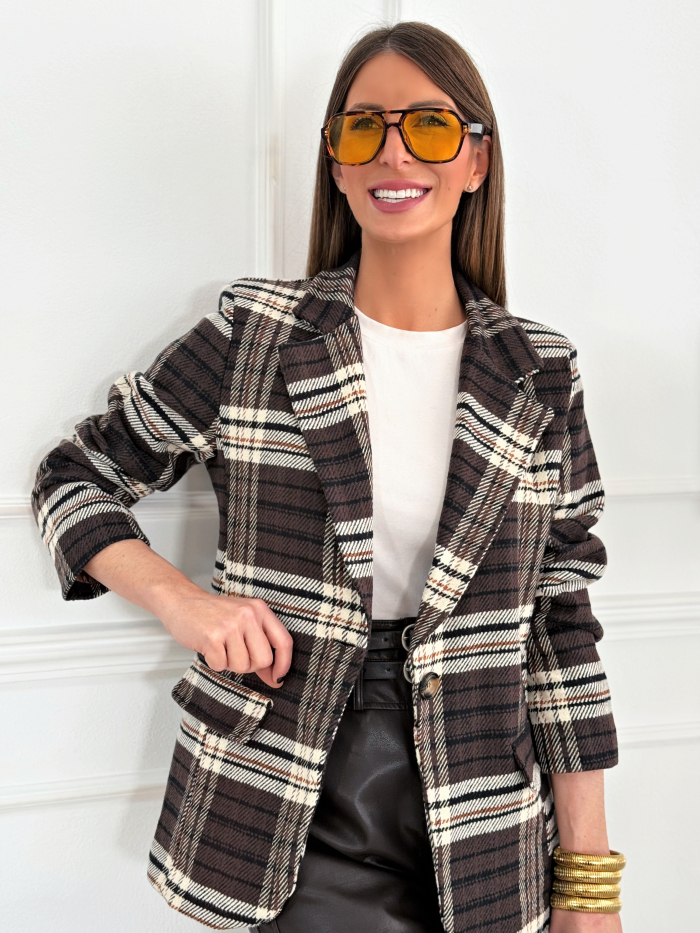 Blazer Cuadros Paño Margaret Chocolate