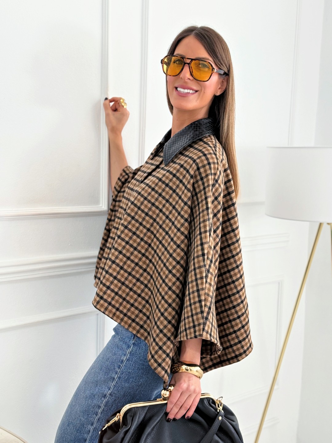 Chaqueta Capa Cuadros Botones