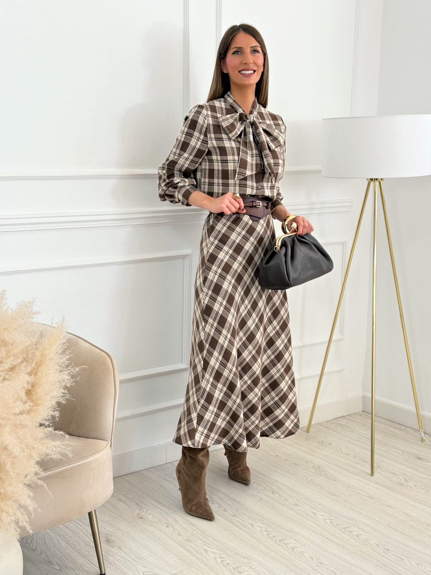 Falda Lazadas Cuadros Jimena Chocolate